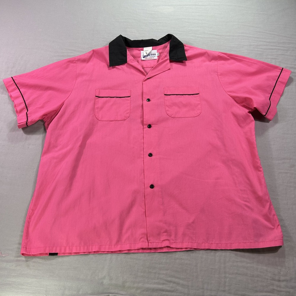 VINTAGE Cruisin USA Shirt Adult 2XL XXL Pink Ladies Grease Bowling Button Up